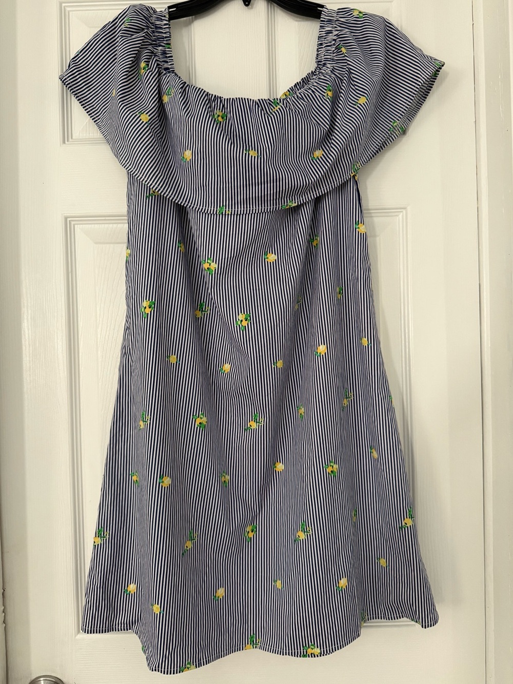 PerSeption Concept Blue & Yellow Striped Off-Shoulder Womens Dress